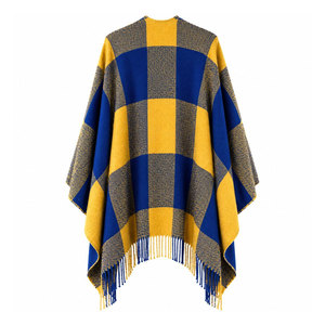 Sigma Gamma Rho Sorority Women Blue & Gold Checkered Cape Shawl Cardigan Casual 100% <b>Acrylic</b> Winter Warm Daily Wear Scarf - Product Image 3