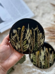 Handmade <b>Black</b> <b>Epoxy</b> <b>Resin</b> Square Coasters with Modern Design and Dried Wildflowers/Grasses 10cm Diameter REHMAN CRAFT - Product Image 2
