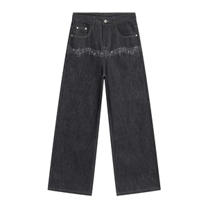 Pantalones vaqueros anchos negros para hombre al por mayor, con bordado, de cintura alta, estilo casual y urbano - Product Image 4
