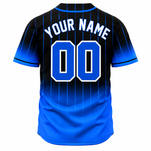 Maillot de baseball Sinewy pour homme, personnalisable avec nom et numéro, rayures bleues et noires, sublimé, respirant, manches courtes, coupe classique, toutes saisons - Product Image 3
