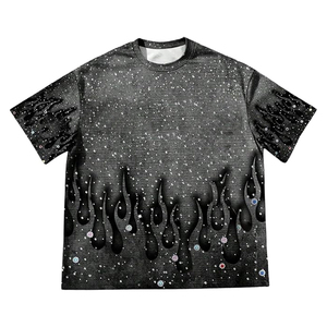 Camiseta gráfica con diamantes de imitación para hombre, totalmente personalizada, de manga corta, cuello redondo, estilo vintage, informal, para verano - Product Image 1
