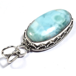 Sukhmani - Anillo de Plata de Ley 925 con Larimar Azul Marino, Hecho a Mano en Jaipur, para Uso Diario, Unisex, con Engaste de Bisel, 40 mm de Largo, Estilo Bohemio Tribal Yoga - Product Image 1