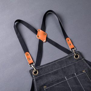Tablier en jean unisexe 2026 dernière collection avec plusieurs poches et accents en cuir pour restaurants, bars, barmans et serveurs - Product Image 3