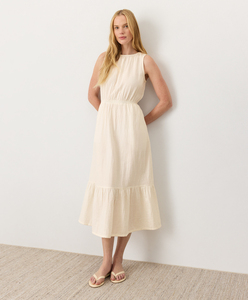 Robe midi en coton pour femme, d'été, de soirée, sans manches, à volants, évasée, à plusieurs niveaux, avec taille élastique - Product Image 3
