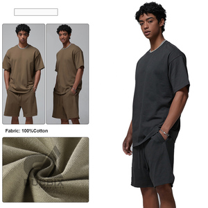Ensemble T-shirt et short en coton pour homme DUBBIX INDUSTRIES, col rond, couleur unie, décontracté, pour l'été, tissu tricoté respirant 280GSM 2026 - Product Image 4
