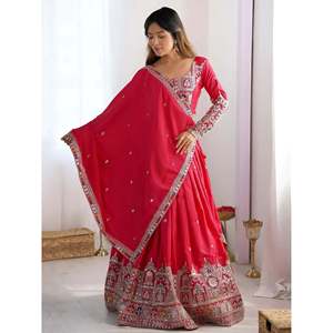 Magnetic Pink Crepe Silk Designer Lehenga Choli for <b>Wedding</b> - Product Image 2