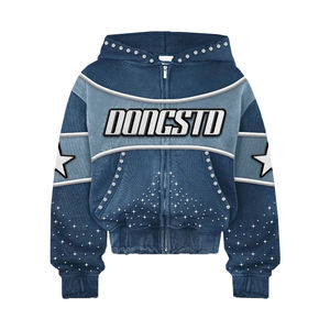 Sudadera con capucha personalizada con pedrería, estilo urbano, de alta calidad, de algodón 100% orgánico de gramaje pesado, de felpa francesa, estilo vintage, corte holgado y corto, con cremallera. - Product Image 6