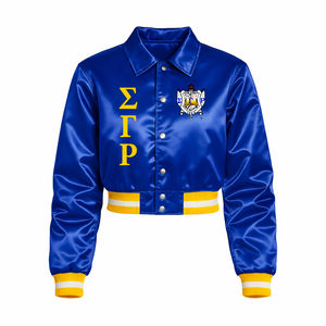 เสื้อแจ็คเก็ต Sigma Gamma Rho SGRHO สีน้ำเงินรอยัล 100% โพลีเอสเตอร์ ปักลายตราสัญลักษณ์ กันน้ำ กันลม สำหรับชมรมนักศึกษากรีก - Product Image 1