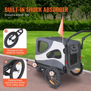 Remorque de vélo pour chien 2-en-1 avec support 100 lb, poussette et porte-animaux pliable facilement avec cadre à dégagement rapide - Product Image 3