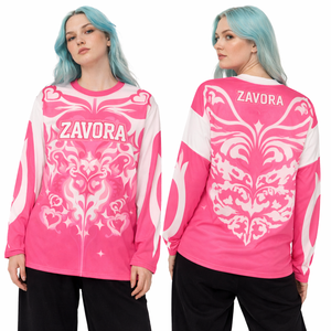 Maillot de football américain rose à manches longues de qualité supérieure pour femme, respirant, léger, avec impression graphique personnalisée, tenue d'équipe - Product Image 1