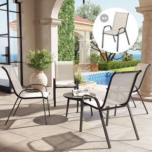 "4 <b>Stackable</b> Patio <b>Chairs</b> with High Back & Mesh Seat for Garden Lawn Beige <b>Outdoor</b> Dining" - Product Image 2