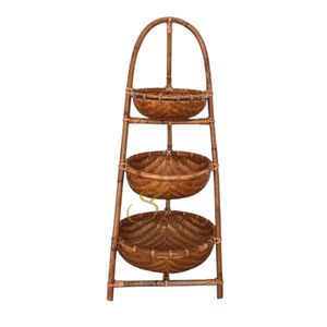 Bamboo Three-Tier <b>Basket</b> <b>Shelf</b> With Arched Top For Storage And Display - Product Image 1