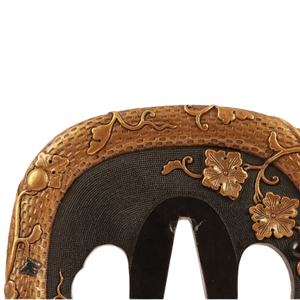 Tsuba Daisho de Cobre Pulido Antiguo del Período Edo Japonés con Incrustaciones de Nanako, Diseño de Enredadera de Calabaza Iroe, Momoka Oei - Product Image 6