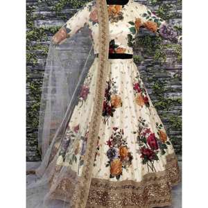 Precioso diseñador de fiesta de color crema bordado Lehenga Choli - Product Image 6
