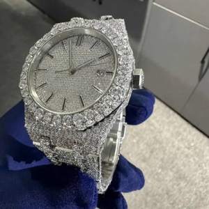 Montre mécanique automatique de luxe VVS Moissanite Diamond Iced Out avec cadran à aiguilles en acier inoxydable et verre saphir - Product Image 1