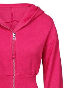 Womens Hot Pink <b>Cropped</b> <b>Zip</b> <b>Up</b> Hoodie Slim Fit Long Sleeve Casual Streetwear Cotton Fleece Sweatshirt Custom Logo ODM Factory - Product Image 4