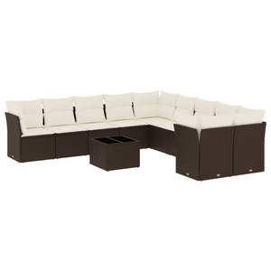 Ensemble de canapés de jardin à structure marron avec coussins blanc crème - Product Image 2