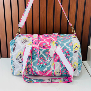 Bolsa de Lona de Algodón Acolchada Hecha a Mano con Estampado de Bloques, Correa Larga Desmontable, Duradera, Ecológica, de Gran Capacidad, para Fin de Semana, Deportiva y de Lujo - Product Image 1