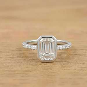 Solid Gold 10k 14k 18k New Design Emerald Brilliant Cut Diamond Pave Ring Lab Created Diamond Ring for Women Fine Diamond Ring - Product Image 1