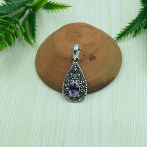 Colgante de Plata de Ley 925 con Amatista en Forma de Lágrima, Hecho a Mano, Filigrana Vintage, Joyería con Gema Púrpura, Regalo de Navidad para Mujer - Product Image 3