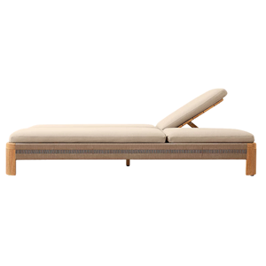 Chaise longue double moderne d'extérieur en teck, cadre en bois, inclinable et réglable, mobilier de luxe pour hôtel et villa - Product Image 2