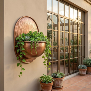 Metal Hanging <b>Wall</b> <b>Planter</b> Decorative Metal <b>Wall</b> Mounted Flower Pot for Indoor <b>Outdoor</b> Home Garden Decoration - Product Image 2