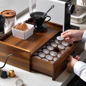 Organisateur de dosettes à café en bois d'acacia personnalisé avec tiroir, boîte de rangement pour capsules d'espresso en bois et organisateur de station à café, OEM - Product Image 3