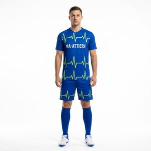 Custom <b>Blue</b> Soccer Uniform Set Pulse Line <b>Football</b> Jersey Shorts <b>Socks</b> Team Sportswear - Product Image 1