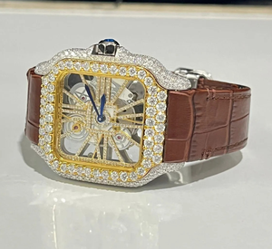 Montre-bracelet mécanique VVS Moissanite à cadran en or jaune à moitié glacé avec montre à diamant mécanique transparente Trendsetters - Product Image 2