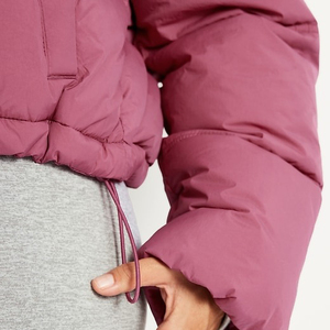 Pink <b>Quilted</b> Puffer Jacket Women's Winter Short Stand Collar Full Sleeve Zipper Closure Thick Polyester <b>Wadding</b> Solid Color - Product Image 5