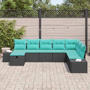Ensemble de canapé de jardin en polyrotin noir 8 pièces avec coussins, collection de meubles d'extérieur élégante - Product Image 3