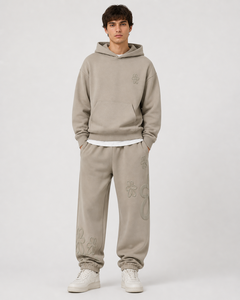 Unisex <b>Oversized</b> Jogger <b>Sweatpants</b> Embossed Floral Design Elastic Waist Casual Streetwear Loose Fit Lounge Trousers - Product Image 6