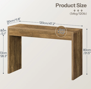 Mesa Consola Moderna de Madera, Mesa Rectangular para Sofá con Patas Cuadradas Gruesas, Acabado Marrón Natural - Product Image 5