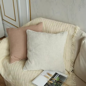 Housse de coussin carrée en lin uni nordique tissé pour canapé, salon, décoration intérieure - Product Image 4