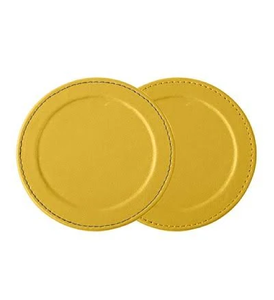 Ensemble de quatre sous-verres ronds en métal bicolore avec finition polie à effet diagonal, disponibles à prix de gros. - Product Image 4