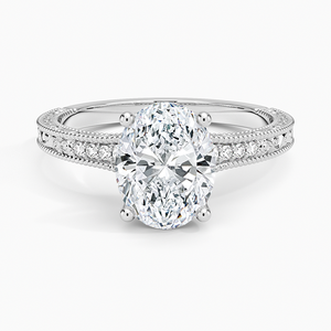 Bague de fiançailles solitaire vintage gravée avec diamant taille ovale en or massif 10 carats certifié IGI - Product Image 3