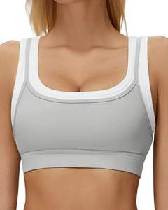 <b>Women</b> Seamless Sports Bra And High Waist <b>Shorts</b> Set Light <b>Grey</b> Soft Stretchy Breathable Activewear Workout Fitness Wear Set - Product Image 1