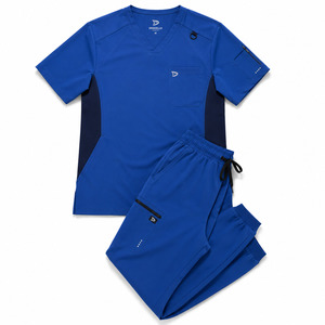 Private Label Unisex Blue Polyester <b>Scrub</b> <b>Set</b> With Zip Pockets For Hospital Use Dental Clinic Spa Beauty Salon - Product Image 1