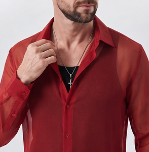 Camisa Transparente para Hombre, 100% Poliéster, Estilo Moderno, Sexy, Ligera, con Cuello Camisero, para Discoteca - Product Image 3