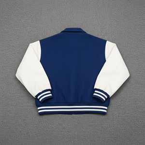Veste universitaire homme bleu et blanc style preppy col montant manches classiques simple boutonnage couleur unie en laine et viscose - Product Image 6