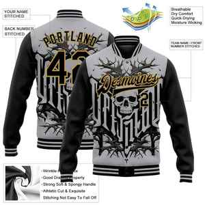 Men's <b>Punk</b> Style Varsity <b>Jacket</b> Custom Name Number Skull Print Digital Printing Autumn Wear Regular Fit Turn-down Collar - Product Image 6