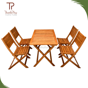 Wooden Outdoor Dining Set With 4 <b>Chairs</b> Square <b>Table</b> <b>Foldable</b> Rustic Design Modern Style Durable Restaurant Furniture - Product Image 4