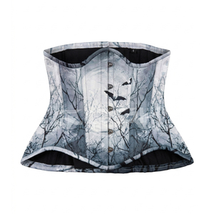 Corset sous-poitrine à baleines en acier, extrêmement galbant, imprimé Halloween, avec fermeture à busc - Product Image 1