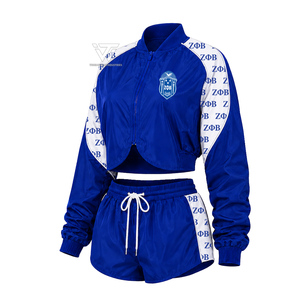 Wholesale Greek Zeta Phi Beta Sorority Clothing Women’s 2 Piece Cropped Tracksuit Set Athletic Windbreaker <b>Jacket</b> and <b>Shorts</b> - Product Image 1
