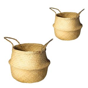 Paniers décoratifs faits à la main en jonc de mer pour couvrir les pots de plantes et la décoration, organisateur de rangement pliable en jonc de mer tressé pour la maison - Product Image 1