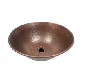 Évier rectangulaire en cuivre martelé à encastrer, vasque de salle de bain minimaliste en bronze, bol artistique à poser sous le meuble pour luminaires design - Product Image 4