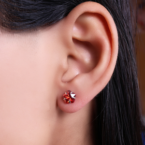 Boucles d'oreilles clous en argent sterling 925 avec fleur de rubis, bijoux en pierres précieuses rouges pour femmes et jeunes filles, à porter lors de mariages et de fêtes - Product Image 3