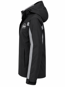 <b>Men</b>’s Waterproof Hooded Work Jacket <b>Black</b> Grey Contrast Panel <b>Windbreaker</b> with Chest Pocket Adjustable Cuffs Custom Logo - Product Image 3