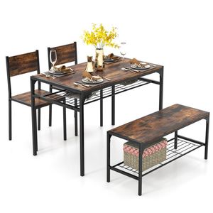 Set Tavolo da Cucina Rettangolare Stile Industriale con Panca e Sedie, Arredamento per Sala da Pranzo - Product Image 4
