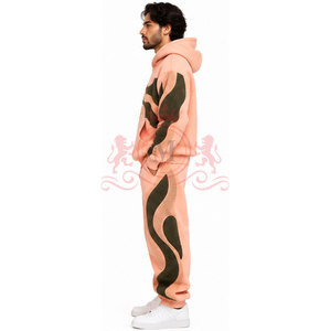 Survêtement à capuche pour homme, couleur pêche, blocs de couleurs, manches longues, décontracté, avec poches latérales, taille mi-haute, coupe régulière, style hiver - Product Image 2